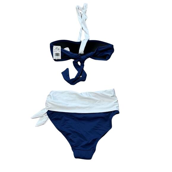 LAUREN RALPH LAUREN Bel Aire Bandeau Halter Bikini Top High-Waist Bottom Navy XS - Picture 6 of 9